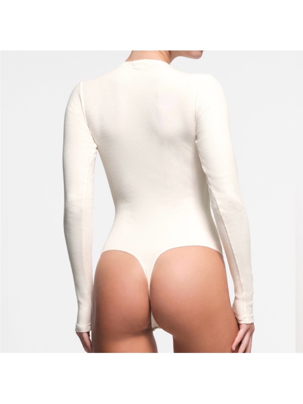 SKIMS NWTCotton Jersey Plunge Henley Bodysuit - Marble. - Picture 3 of 4